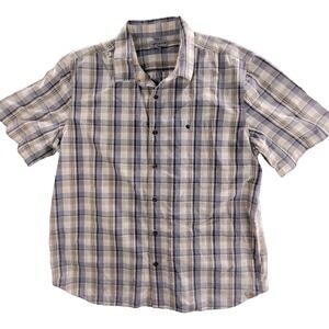 Carhartt Shirt Mens 2XL Beige Gray Short Sleeve Madras Plaid Short Sleeve Button
